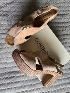 Cordani Neutral Suede Platform Slingback Sandals